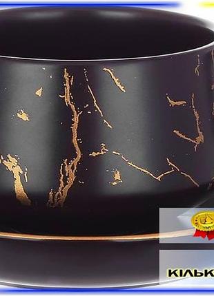Dm чайная чашка с спецификация 2.2 блюдцем golden-marble 320мл черный фарфор с золотом для чая и кофе spe|lz