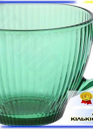 Dm чашки скляні cape специфікація 2.2 green 430мл набір для чаю 6 штук кольорове скло з рельєфом посуд spe|lz