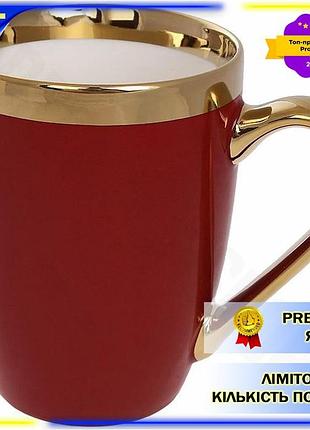 Dm кружка фарфоровая золотая спецификация 2.2 линия бордо с золотом 360мл для чая и кофе чашка с ручко spe|lz