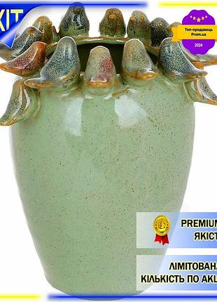 Dm ваза керамічна birds специфікація 2.2 пташиний базар зелена глянсова для квітів декор настільна ваз spe|lz