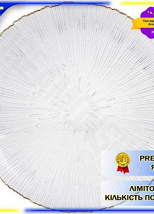 Dm обеденная стеклянная тарелка спецификация 2.2 fluer ø27 см прозрачная с золотой каймой для сервиров spe|lz