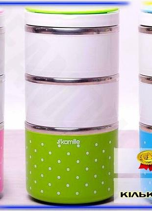 Dm ланч-бокс kamille 1480мл специфікація 2.2 пластиковий контейнер для їжі з 3 ємностями та кришкою дл spe|lz
