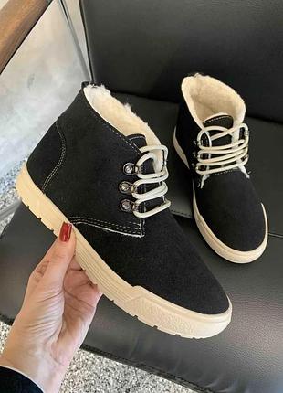 Зимові жіночі черевики, колір чорний/беж