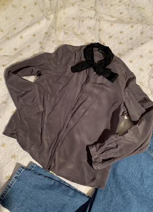 Шёлковая серая блуза5 фото