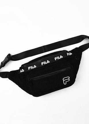 Брендова оригінальна вельветова чорна сумка-бананка fila