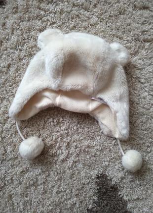 Мимишная зимняя шапка тедди айвори с ушками teddy bear nutmeg.4 фото