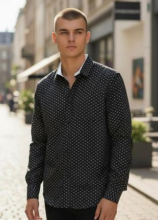 Сорочка чоловіча довгий рукав нова emporio armani вільного крою чорна  брендова xxl