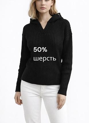 Стильне чорне шерстяне худі stone angel з надписом на капюшоні чорне напів шерстяне худі з капюшоном чорне худі шерсть