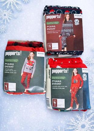 Pepperts новорічна трикотажна піжама розмір s на зріст 164. натуральна 100% бавовна з різдвяним принтом, на манжетах. домашній комплект. яскравий прин