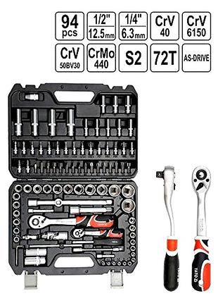 Набір ключів комбінованих тріскачкою 94ед yato (польща), набір комбінованих ключів із тріскачкою, nst