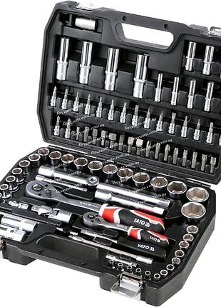 Набір ключів із тріскачкою професійний 94ед yato (польща), набір ключів із тріскачкою та головками, nst