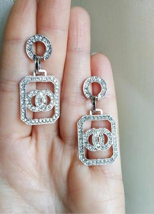 Серьги в стиле chanel шанель серьги серебро вечерние серебристые