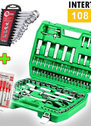 Набор комбинированных ключей с трещоткой 108ед + 12шт ключей + 6шт ударных отверток, nst