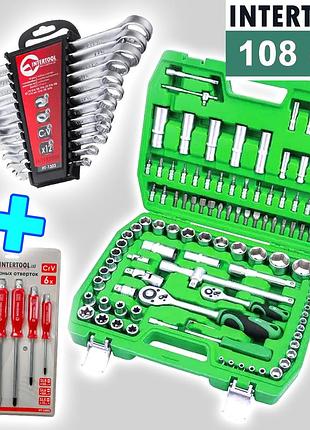 Набор профессиональных ключей для автомобиля 108ед + 12шт ключей + 6шт ударных отверток, nst
