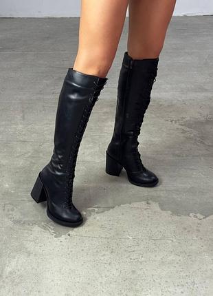 Высокие кожаные сапоги на шнуровке ручная работа в любом цвете кожи и замше