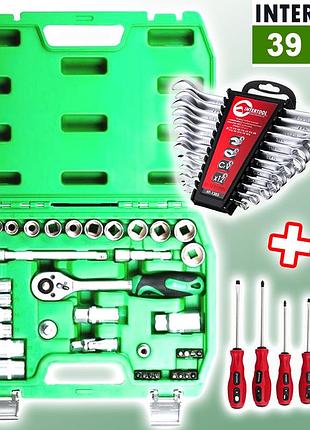 Набір інструментів для автомобілів 39ед (3/8) + набір ключів 12 шт. + набір викруток 6 шт., nst