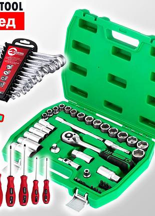 Набір ключів гайкових 39ед (3/8) + набір ключів 12 шт. + набір викруток 6 шт., ключі комбіновані, nst