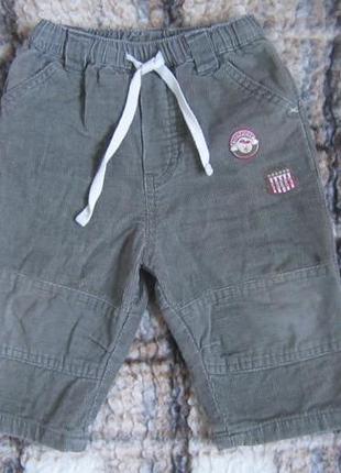 Вельветові штани хакі на підкладці р. 68 см 4-6 міс