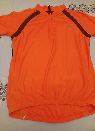 Чоловіча вело-бігова футболка оранжевого кольору з світло відбиваючись вставкамт