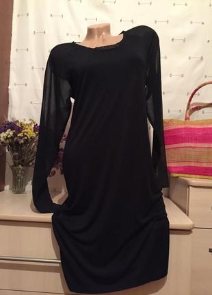 Чёрное платье миди с прозрачными рукавами1 фото