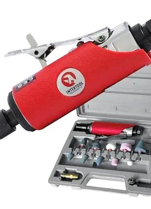 Пневматическая шлифовальная машинка прямая 1/4" + набор камней 10ед intertool, nst