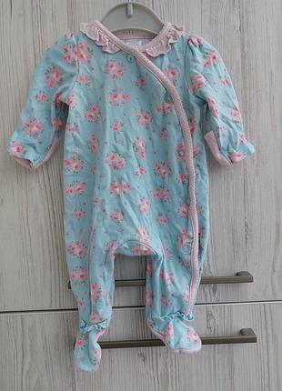 Брендовый хлопковый человечек для новорожденной девочки весом до 3.4кг