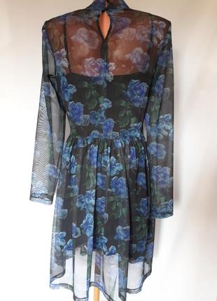 Прозрачное платье сетка в цветочный крупный принт (размер 38)2 фото