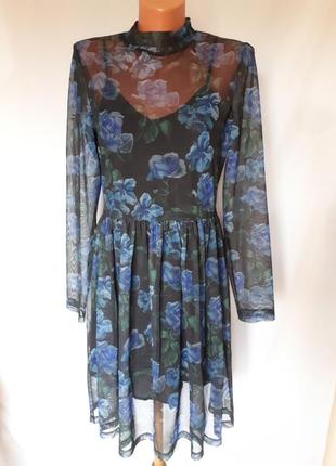 Прозрачное платье сетка в цветочный крупный принт (размер 38)7 фото