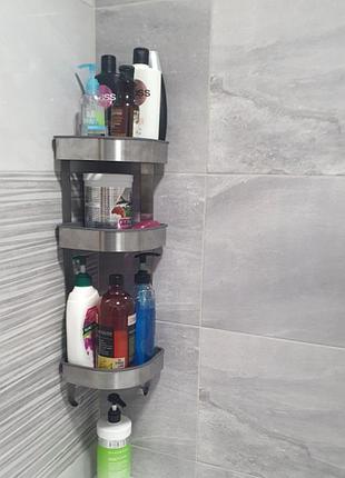 Полиця кутова для ванної з неіржавкої сталі, полиця металева у ванну кімнату, nst