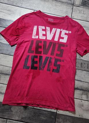 Бавовняна футболка levis з принтом рожева футболка левайс оверсайз футболка вільного крою на хлопця l
