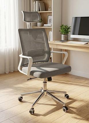 Крісло комп'ютерне з підлокітниками та підголовником perfect home oc-8330w cірий (pfh-092059)