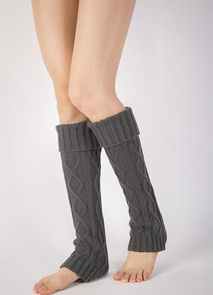 Женские танцевальные гетры серые ниже колен теплые зимние гольфы на тренировки вязаные