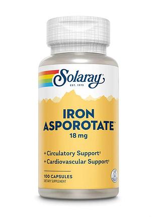 Витамины и минералы solaray iron asporotate, 100 капсул