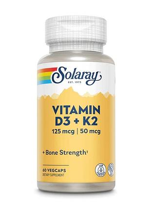 Витамины и минералы solaray vitamin d3 + k2 soy free, 60 вегакапсул