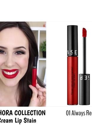 Жидкая губная помада sephora cream lip stain 01 - always red4 фото