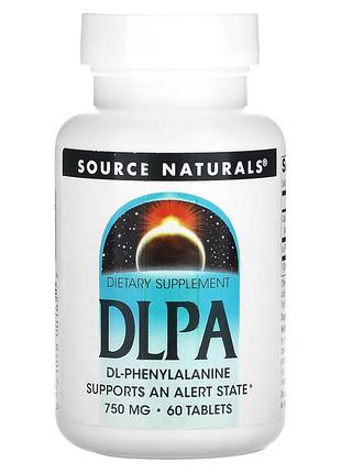 Аминокислота source naturals dlpa 750 mg, 60 таблеток