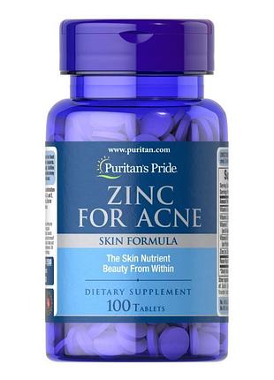 Витамины и минералы puritan's pride zinc for acne, 100 таблеток