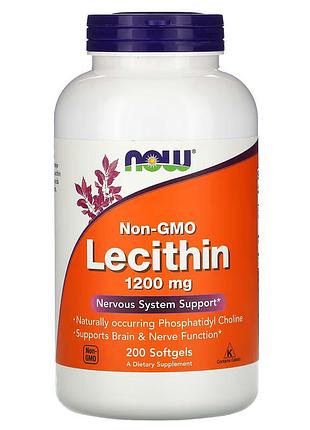 Натуральная добавка now lecithin 1200 mg, 200 капсул