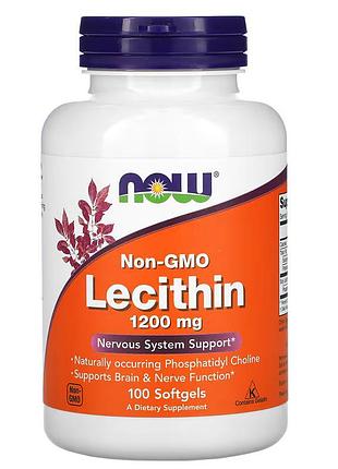 Натуральная добавка now lecithin 1200 mg, 100 капсул