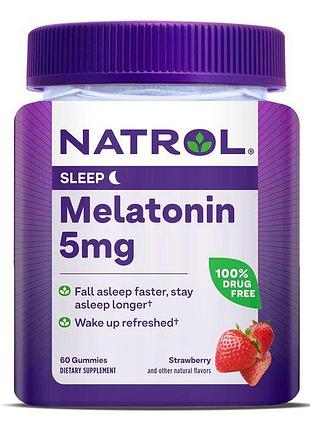 Мелатонин natrol melatonin 5 mg gummies, 60 желейок - клубника для хорошего сна