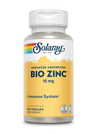 Витамины и минералы solaray bio zinc 15 mg, 100 вегакапсул