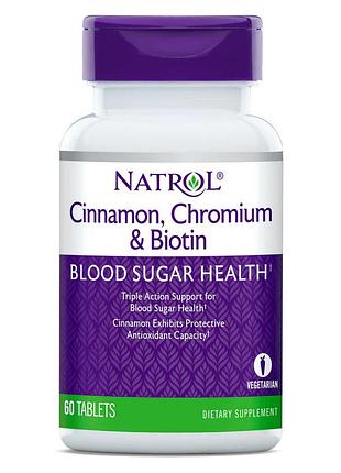Натуральная добавка natrol cinnamon chromium & biotin, 60 таблеток