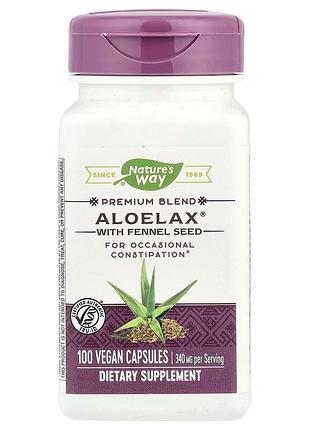 Алое ферокс та насіння фенхеля nature's way aloelax with fennel seed, 100 вегакапсул для підтримки травної системи