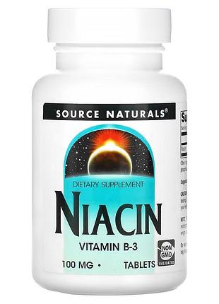 Витамины и минералы source naturals niacin 100 mg, 100 таблеток