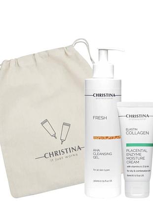 Подарунковий набір "очищення та зволоження" для жирної та комбінованої шкіри christina