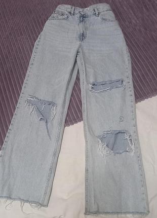 Джинсы женские с трендовым поясом палаццо рваные джинсы