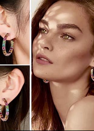 Срібні сережки-кільця 925 проби з турмалінами