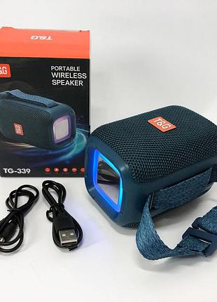 Портативная bluetooth колонка tg339 5w с rgb подсветкой, bluetooth колонка для улицы. цвет: синий