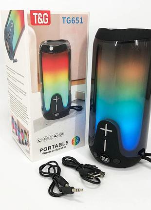 Bluetooth-колонка tg651 с rgb подсветком, аккумуляторная колонка для музыки, для вечеринки. цвет: черный