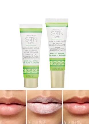 Набір оксамитові губки мері кей бальзам для губ+цукровий скраб для губ з маслом ши mary kay оригінал